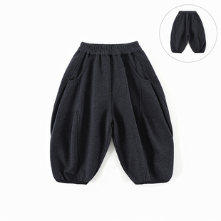 儿童深灰色灯笼裤春新款男童女童宽松休闲裤宝宝束脚长裤子C-K504