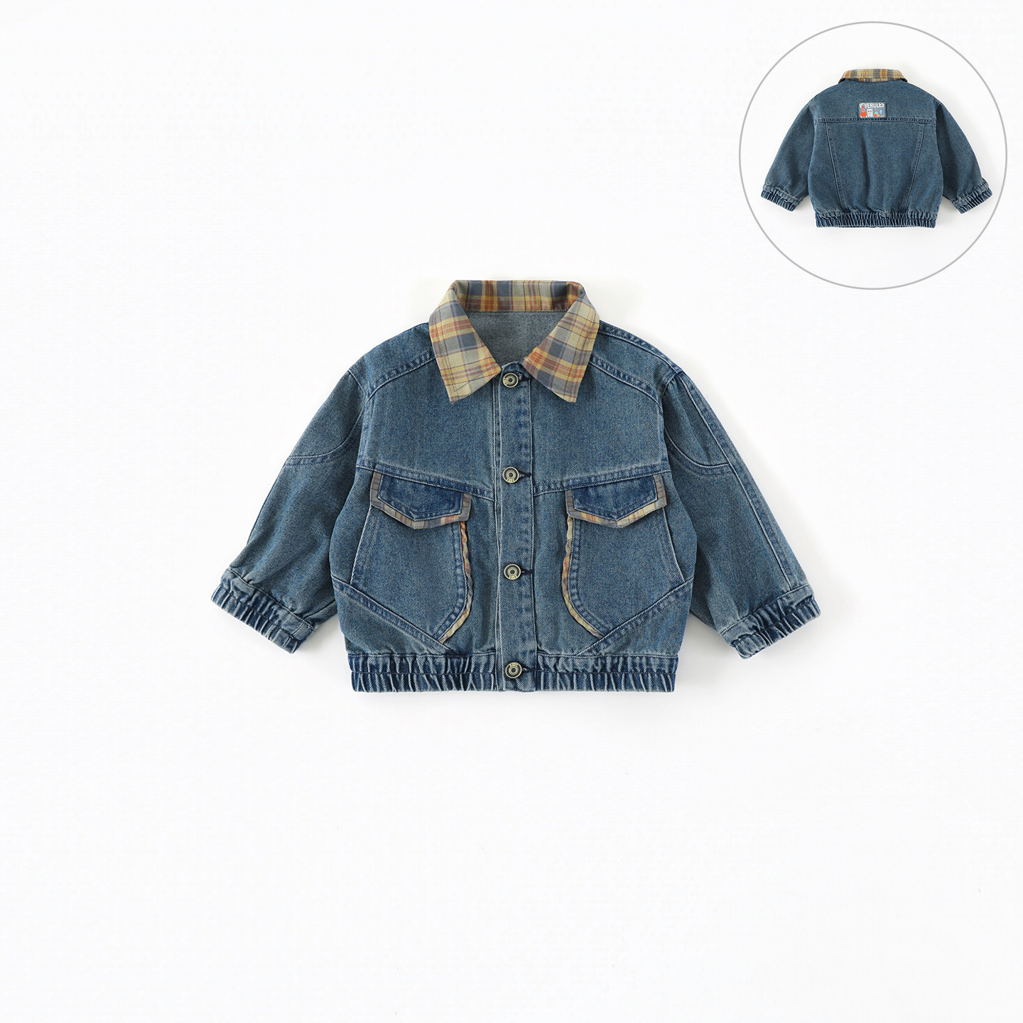儿童牛仔外套春装2026新款中小童春秋长袖韩版拼色贴标上衣AW020