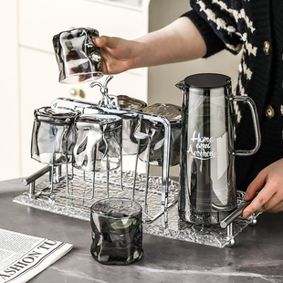 家用客厅杯具待客用高级感北欧喝水杯子家庭茶杯茶具 玻璃水具套装