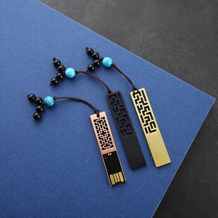 中国风64GB高速窗棂U盘笔记本黑檀木制笔刻字商务会议