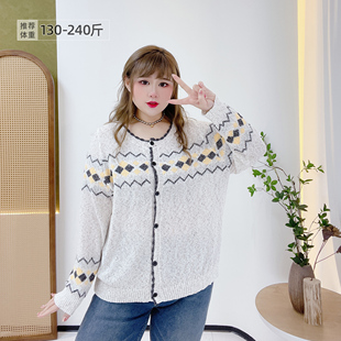 外穿 高级感撞色300斤胖mm软糯慵懒风针织开衫 300斤胖莹莹大码 女装