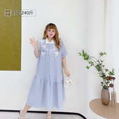 韩版 设计感蝴蝶结衬衫 长裙胖莹莹大码 2025夏款 女装 减龄宽松连衣裙