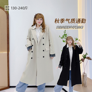 长款 胖莹莹大码 阔版 秋冬胖mm酷飒英伦风拼接牛仔袖 西服外套 女装