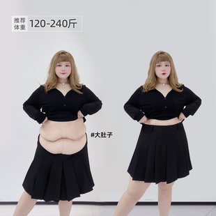 百褶半身裙 A字小个子秋季 学院风减龄高腰松紧腰短裙胖莹大码 女装