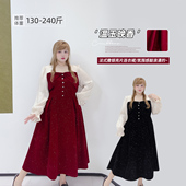 胖莹大码 甜美复古红色闪亮撞色结婚新年氛围感礼服连衣裙 女装 法式