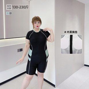 230斤胖莹莹弹力胖mm简约连体运动型保守学生冲浪服游泳大码 泳衣