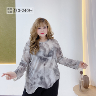 不规则宽松T恤罩衫 胖mm镂空潮酷扎染个性 女装 2026春夏胖莹莹大码