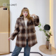 2025冬雅丹风时髦撞色夹棉胖莹莹大码 女装 宽松格纹毛呢外套呢大衣
