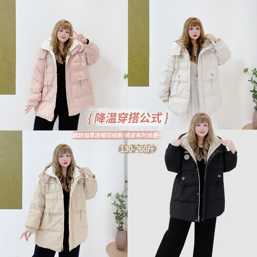 大码韩系减龄学院风连帽羽绒服