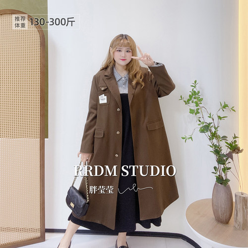 大码雅丹风夹棉长款呢大衣