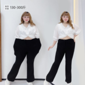 女装 高弹韩版 设计感简约加绒显瘦遮肉微喇裤 300斤胖莹莹大码 长裤