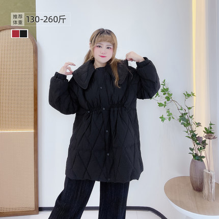 2025冬季新款300斤胖m娃娃领可爱收腰宽松加厚东北抗寒显瘦羽绒服