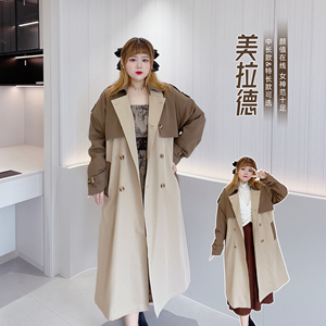 2023秋季新款胖莹莹大码女装胖MM高级感撞色气质女神范流行长风衣