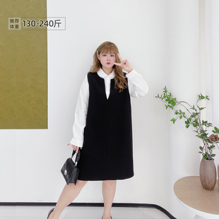 背心裙套装 胖莹莹大码 复古通勤气质娃娃领衬衫 2025秋冬法式 女装