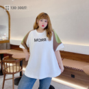 显瘦刺绣休闲撞色遮肉t恤 300斤胖莹莹大码 女装 欧版 加肥插肩短袖