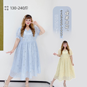 女装 2025夏款 胖莹莹大码 重工甜美复古国风V领刺绣珠珠盘扣连衣裙