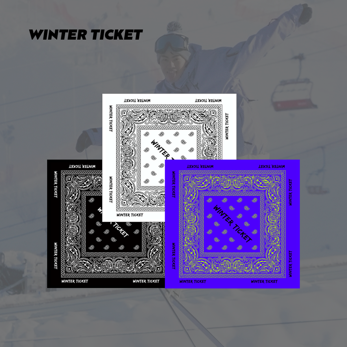 WINTER TICKET滑雪飘带腰果花方巾男女嘻哈街舞潮牌缎面雪纺头巾