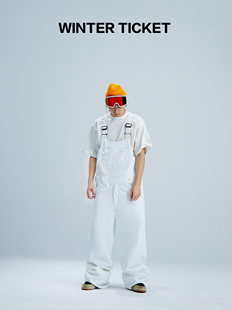 WINTER TICKET 单双板自由式宽松嘻哈oversize野雪白背带裤