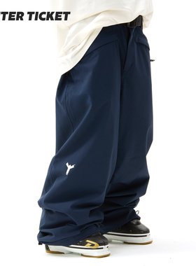 WINTER TICKET 藏青色宽大Oversize单双板自由式滑雪裤子