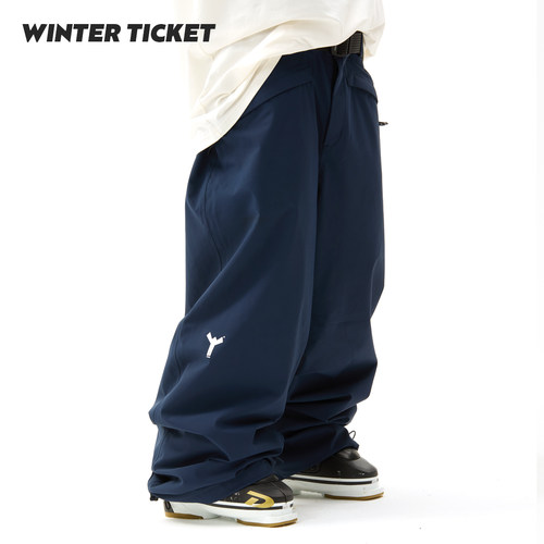 WINTER TICKET 藏青色宽大Oversize单双板自由式滑雪裤子