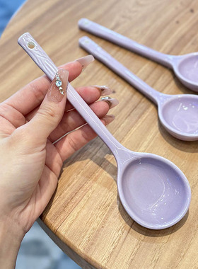 老板娘自留款#紫色陶瓷长柄勺 奶油风家用汤匙喝汤面勺饭勺子
