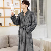大码 睡袍女秋冬季 浴袍长款 法兰绒男士 家居服 加厚珊瑚绒睡衣秋冬季