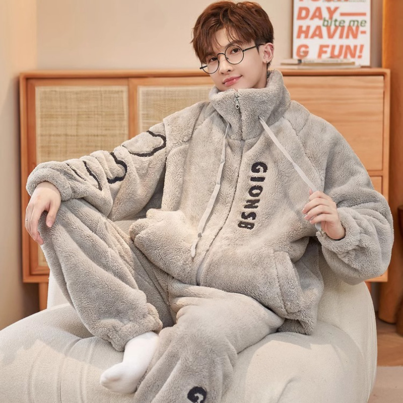 珊瑚绒冬季加厚睡衣套装