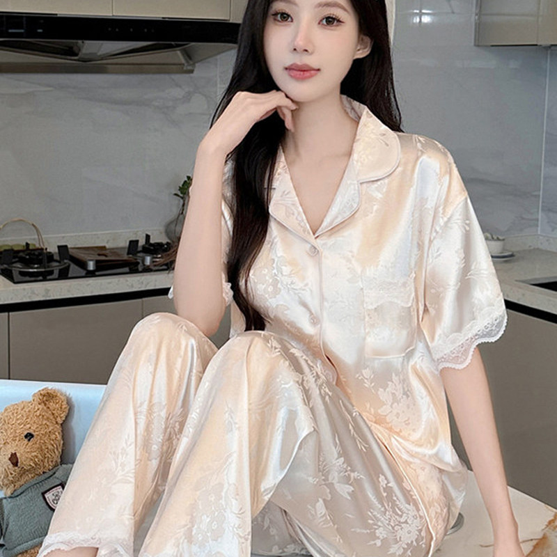 家居服套装女士时尚休闲短袖长裤夏季新款清凉舒适亲肤高级感睡衣