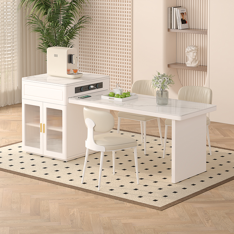 岩板岛台餐桌一体可伸缩带电磁炉小户型家用现代轻奢倒台加餐桌