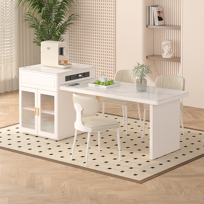 岩板岛台餐桌一体可伸缩带电磁炉小户型家用现代轻奢倒台加餐桌