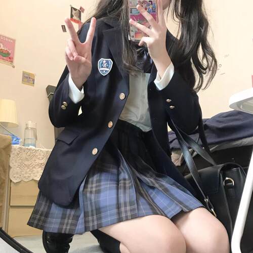 优等学院风jk制服西装长款三粒扣