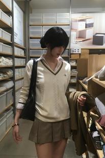 秋冬jk制服女校供 原创米白色刺绣套头毛衣长袖 春日部 知穗学园