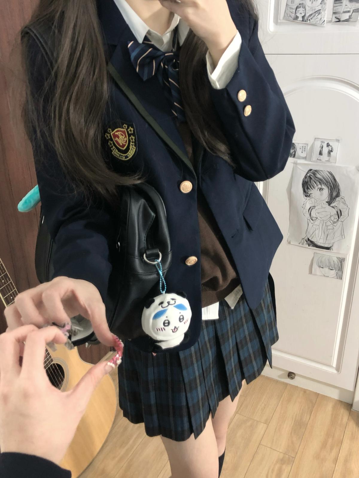 春日部【琦玉松高】原创绀色西服外套JK制服长袖上衣套装女校供感