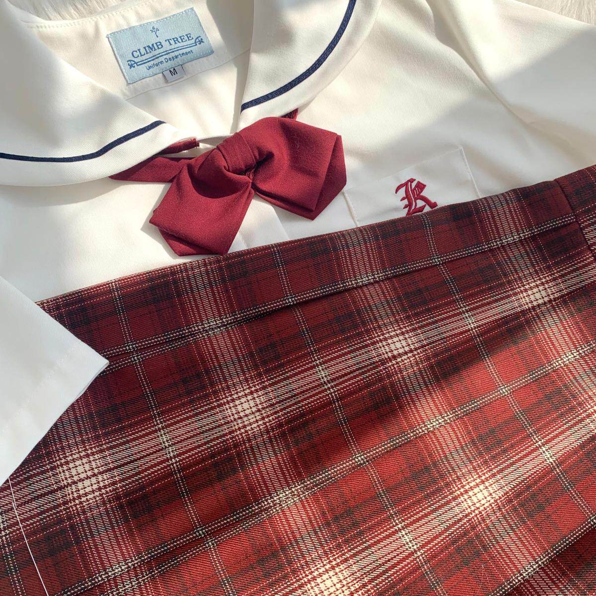 春日部【春日宴】原创红色格裙jk制服正统少女百褶优等半身裙显白