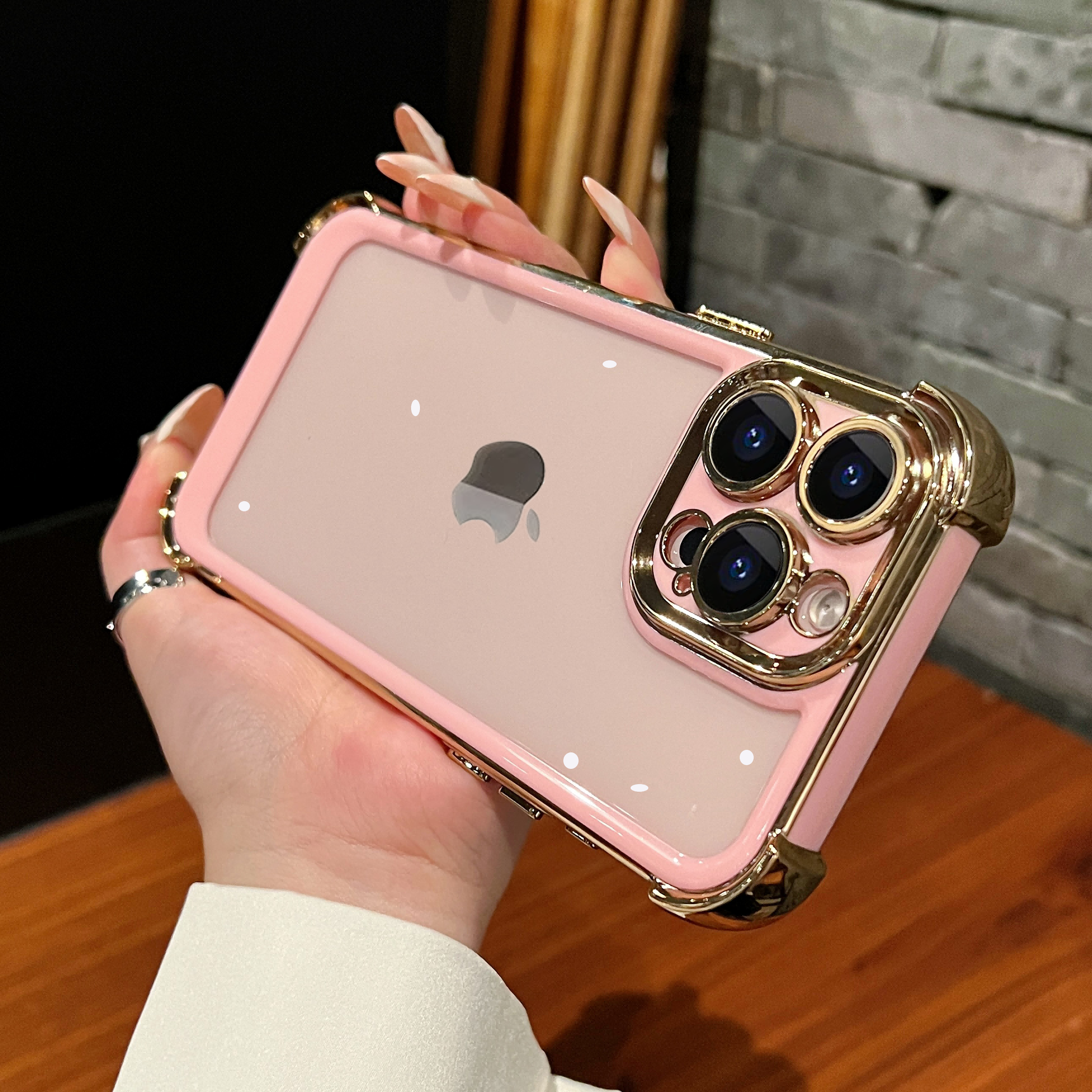 电镀透明气囊防摔适用苹果16promax新款手机壳防摔16pro高级感iPhone15保护套全包14/pro沙漠金13男款12女