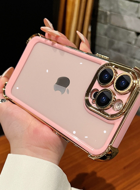 电镀透明气囊17防摔适用苹果17promax新款手机壳防摔16pro高级感iPhone15保护套全包14/pro沙漠金13男款12女