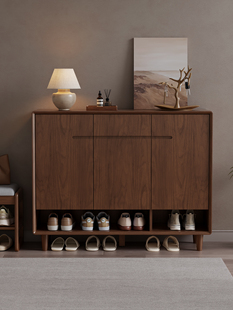 中世纪家庭入口鞋柜实木多层大容量入口储物柜集成壁挂式防尘鞋架