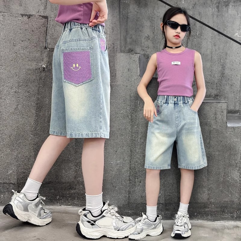 女童马裤夏季薄款2025新款中大童洋气牛仔中裤学生儿童百搭五分裤