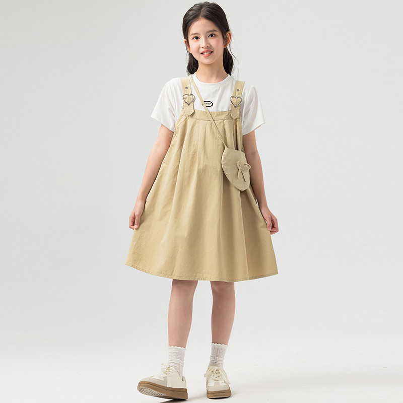 女童背带裙套装2026夏季韩版女孩衣服中大童上衣短袖连衣裙两件套
