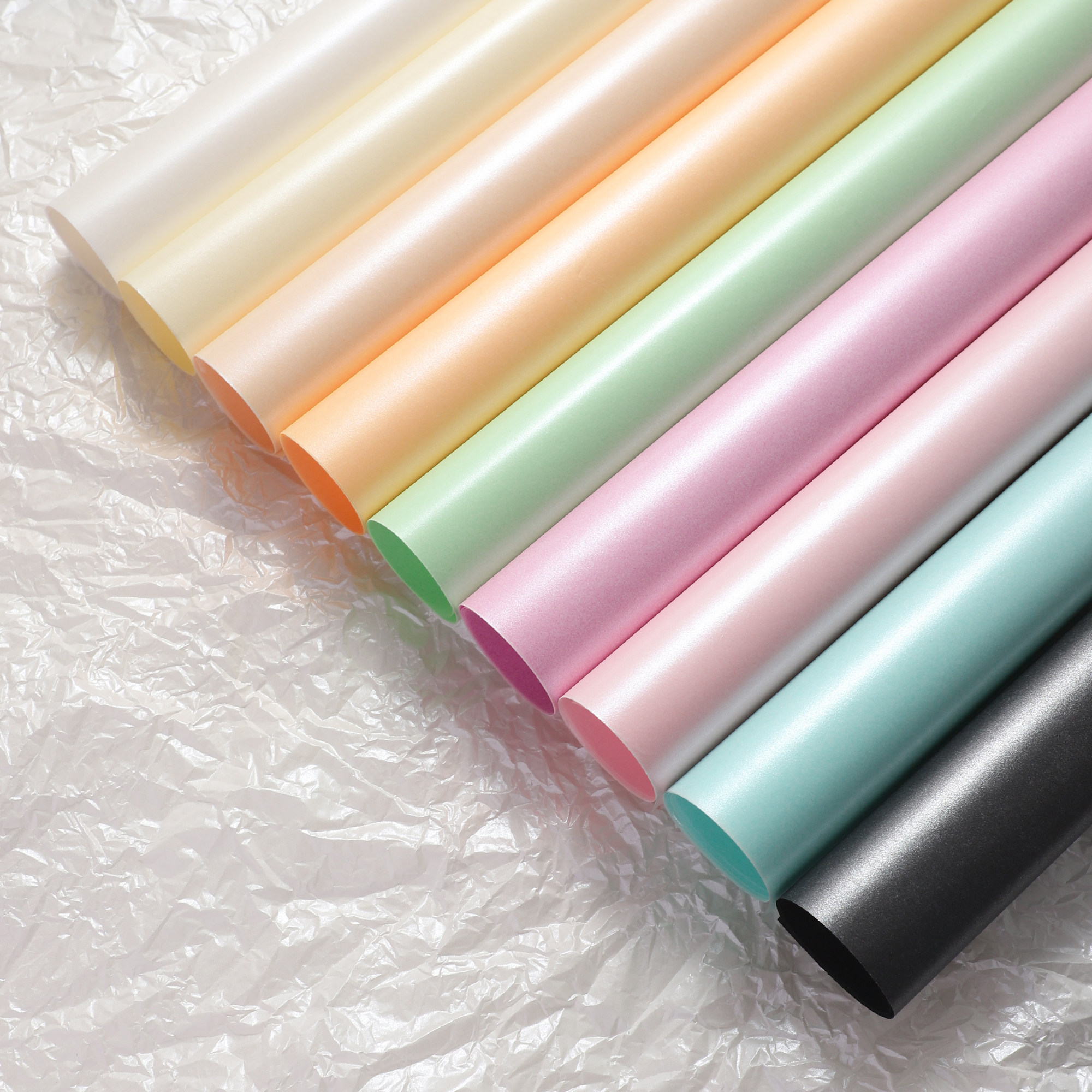 花野38克特厚珠光雪梨纸圆形手揉纸内衬防水褶皱包花礼品包装纸