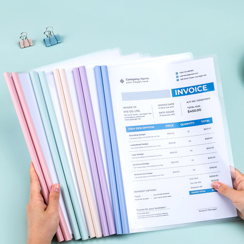 齐心马卡龙彩色水滴杆抽杆夹 A4拉杆夹文件报告夹简历夹 背宽8mm 可夹30张 10个装