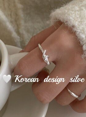 个性开口戒指简约纯银绳结风925