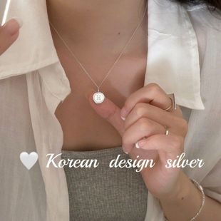 字母高级感简约链 纯银项链圆牌S925H大门银饰品ins风锁骨东韩国