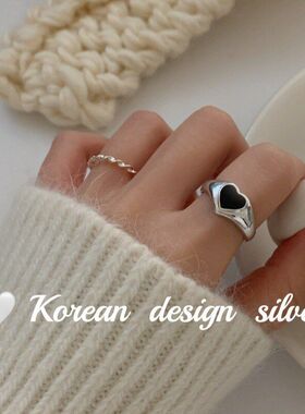 简约爱心纯银小众饰品原创黑色