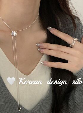 新款肌理几何形东抽拉项链女S925