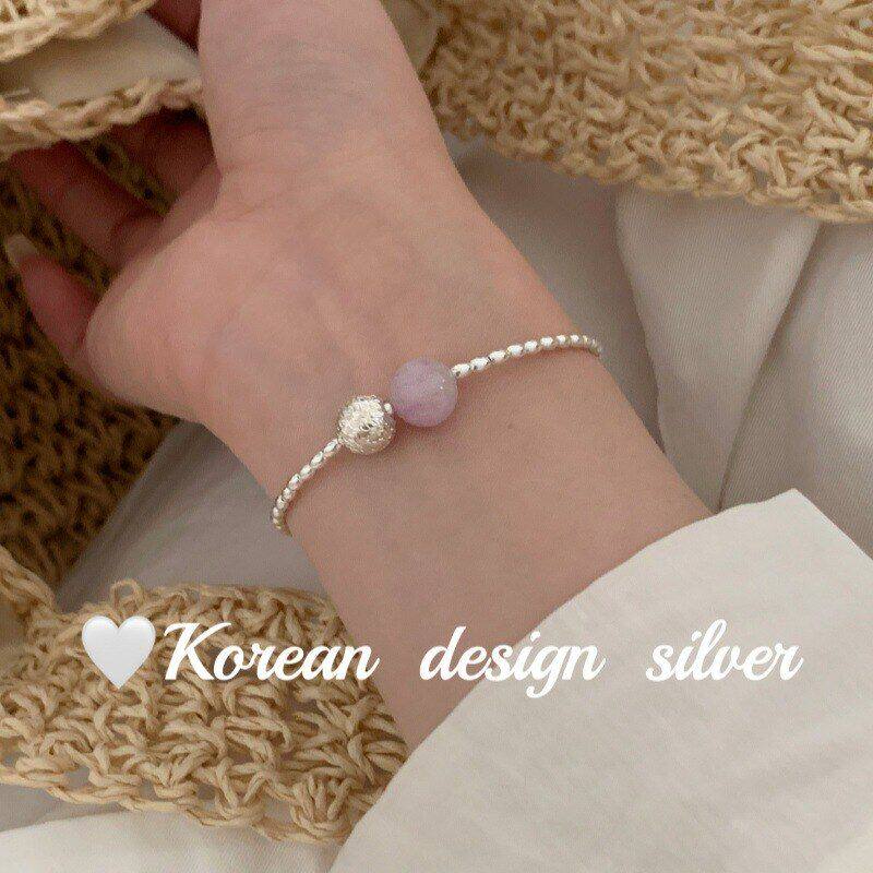 水晶手链韩国叠女款戴韩版 纯银设计ins银饰品925风银米珠紫饰品