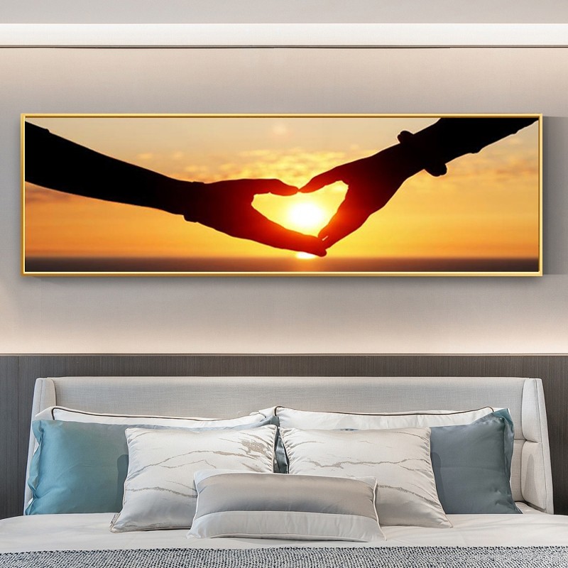 执子之手卧室床头装饰画现代简约房间背景墙挂画温馨牵手壁画2022