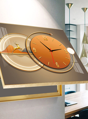 轻奢橙色带钟表电表箱装饰画时钟新防爆配电箱家用遮挡挂画电闸盒