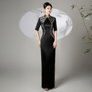 走秀黑色 国风气质优雅演出服复古修身 诗贝茉2025新款 旗袍新中式