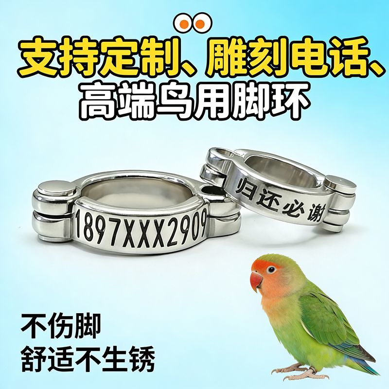 免费定制脚环牡丹玄凤鹦鹉八哥环脚链活扣开口不伤脚放飞遛鸟绳